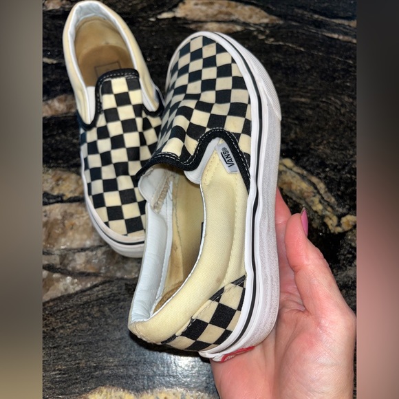 Vans Men 4, Women 5.5  Checkered SHOES Black white Slip-On sneakers retro canvas - Picture 12 of 12